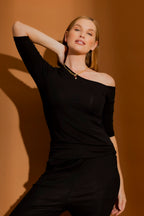 Black Tencel One Shoulder Top