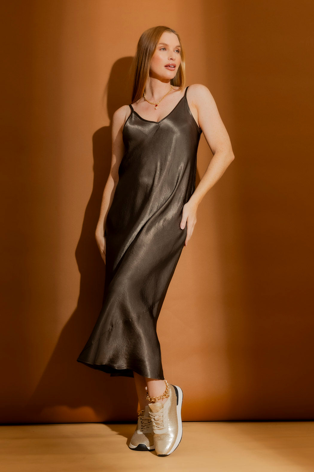 Pewter Embossed Bias Dress