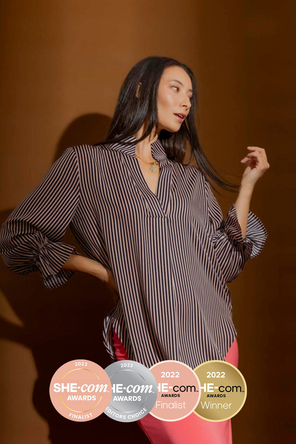 Navy/Pink Stripe Femme Blogger Shirt