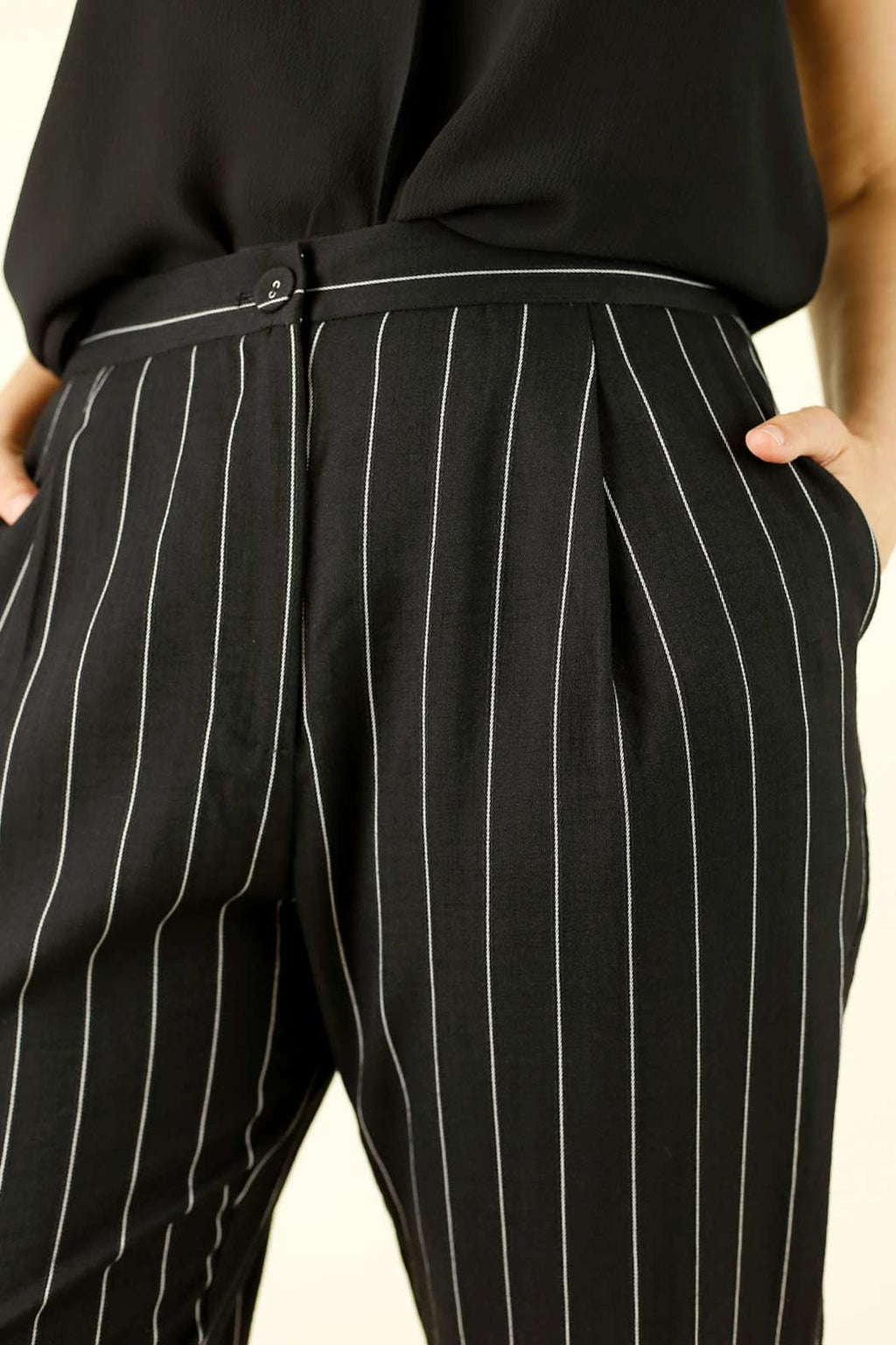 Black Stripe Faux Linen Tori Pant - SALE