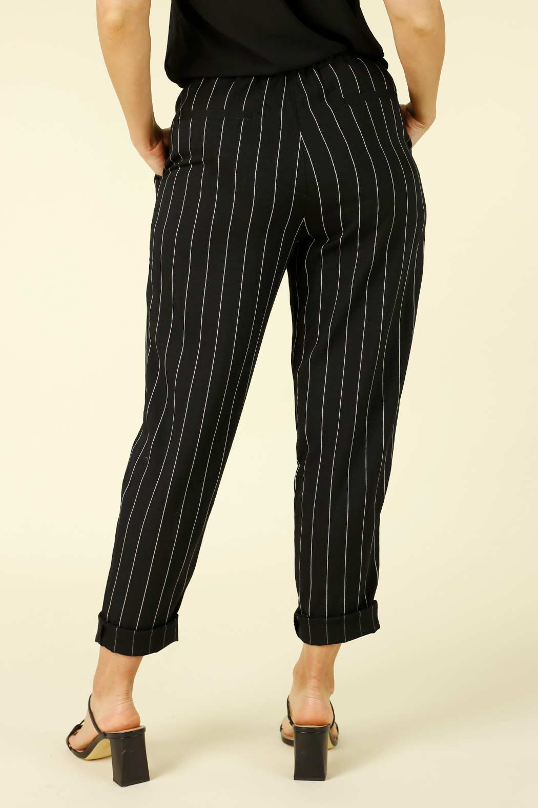 Black Stripe Faux Linen Tori Pant - SALE