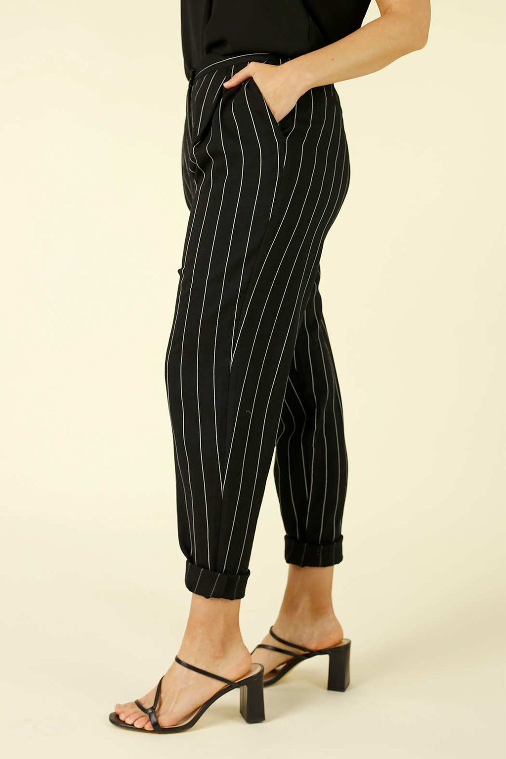 Black Stripe Faux Linen Tori Pant - SALE