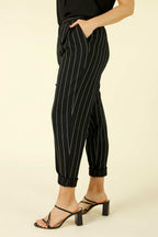 Black Stripe Faux Linen Tori Pant - SALE