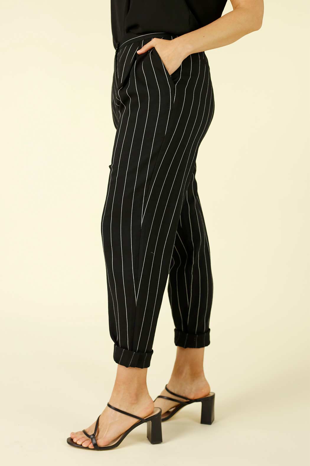 Black Stripe Faux Linen Tori Pant - SALE