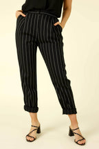 Black Stripe Faux Linen Tori Pant - SALE
