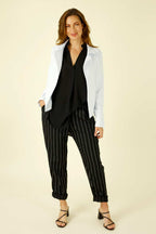 Black Stripe Faux Linen Tori Pant - SALE