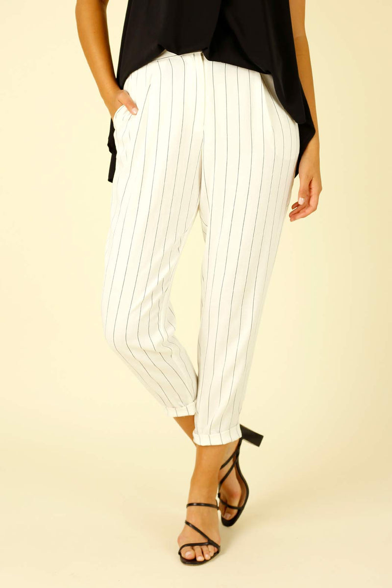 White Stripe Faux Linen Tori Pant - SALE