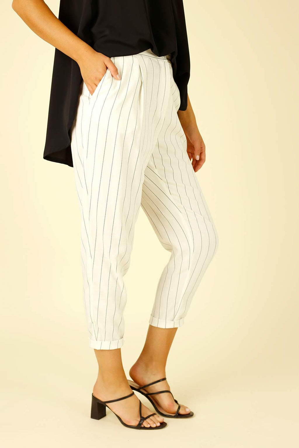 White Stripe Faux Linen Tori Pant - SALE