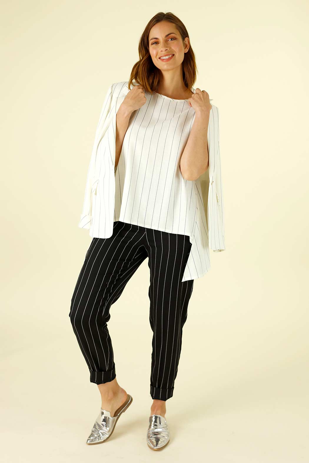 White Stripe Faux Linen Rodeo Cami - SALE