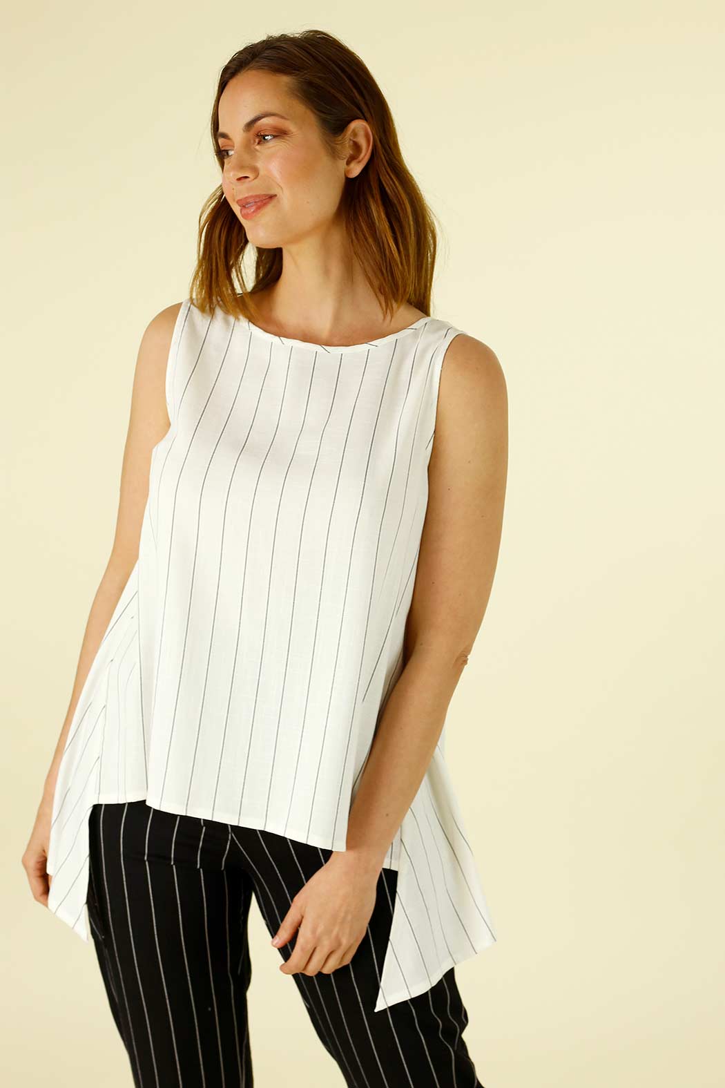 White Stripe Faux Linen Rodeo Cami - SALE