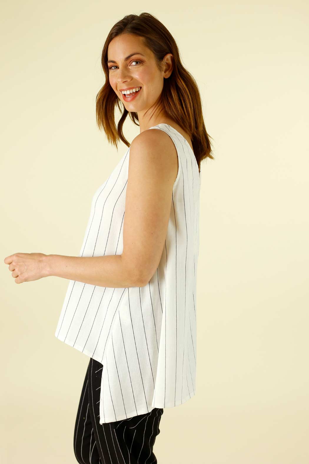 White Stripe Faux Linen Rodeo Cami - SALE