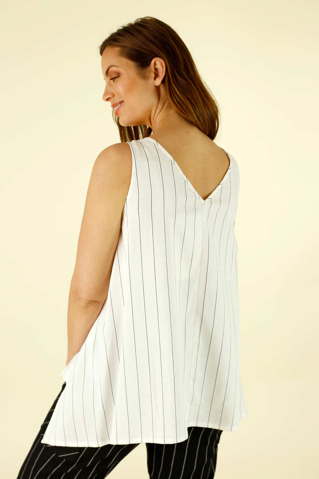 White Stripe Faux Linen Rodeo Cami - SALE