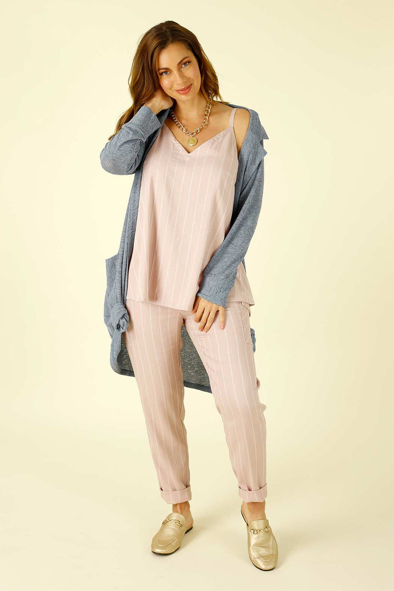 Pink Stripe Faux Linen Barcelona Cami - SALE