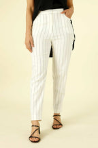 White Stripe Faux Linen Cargo Pant - SALE