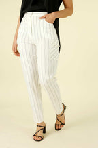 White Stripe Faux Linen Cargo Pant - SALE