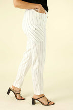 White Stripe Faux Linen Cargo Pant - SALE