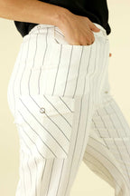 White Stripe Faux Linen Cargo Pant - SALE
