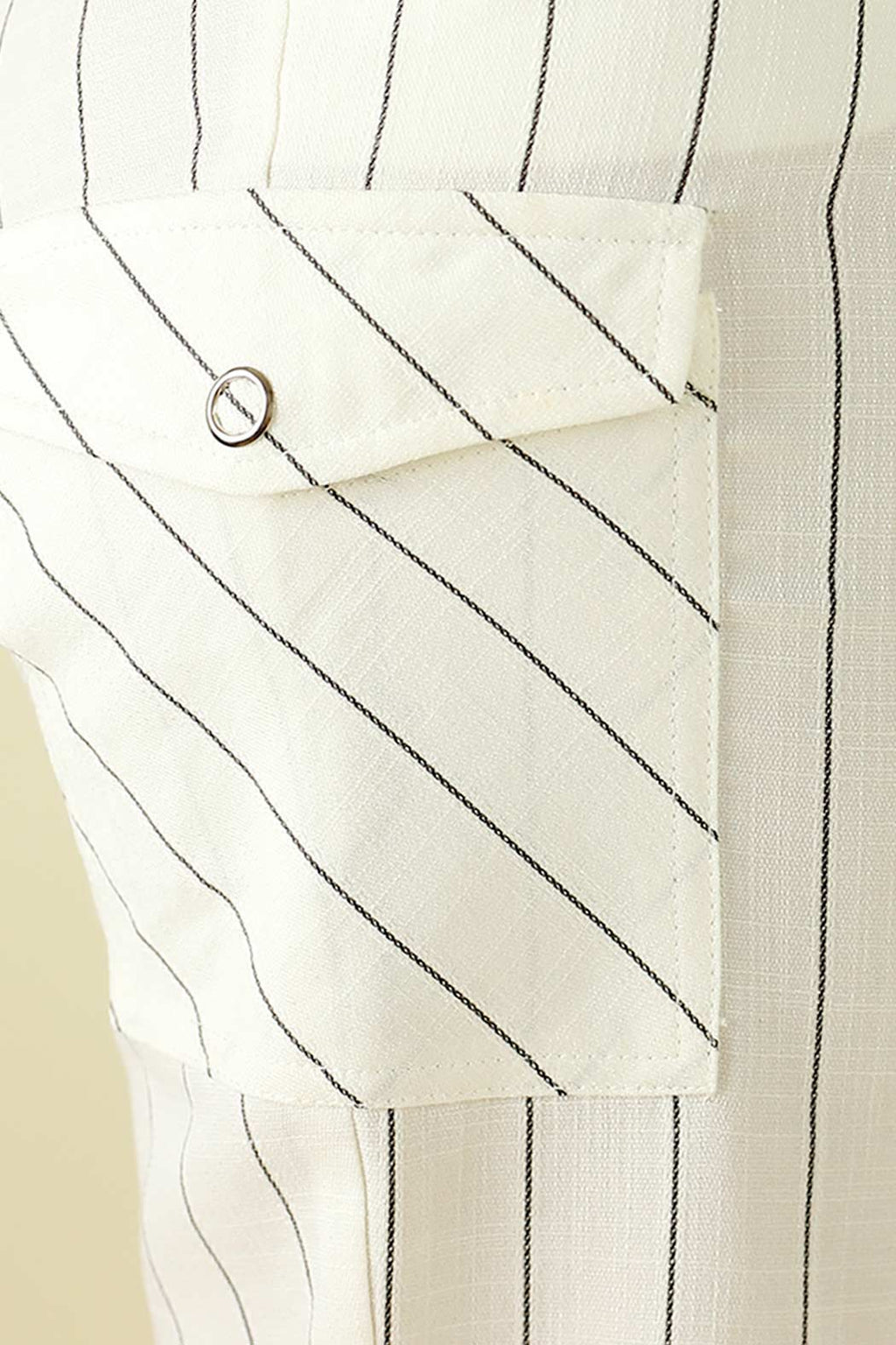 White Stripe Faux Linen Cargo Pant - SALE