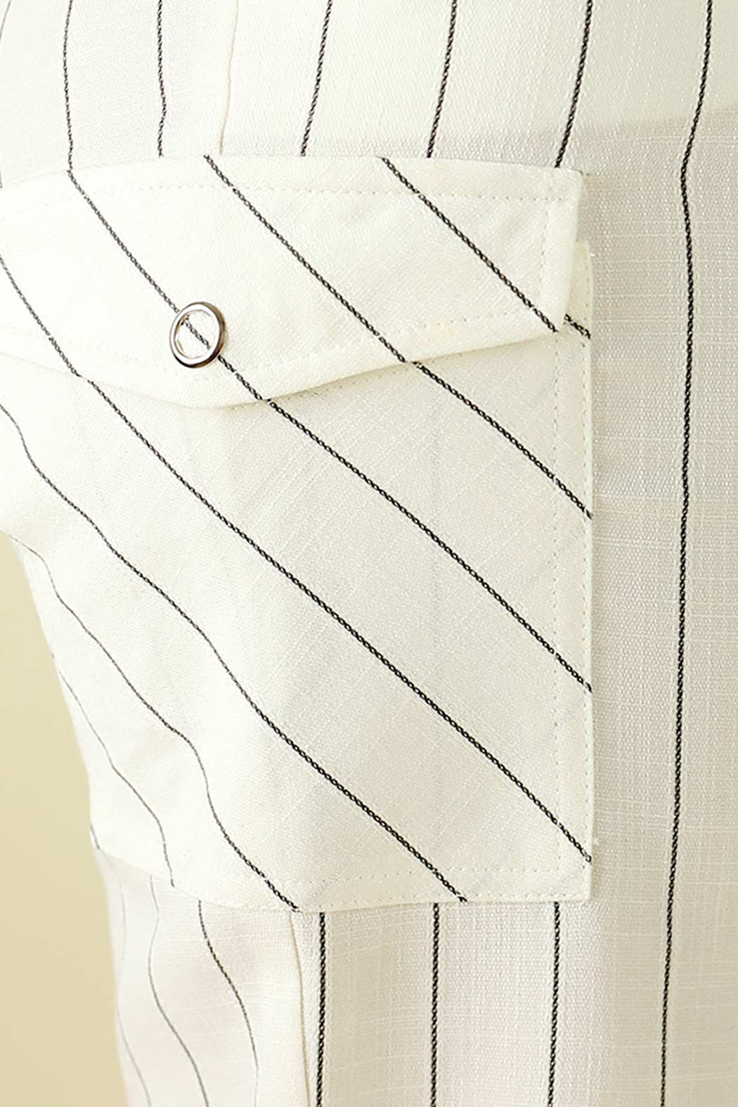 White Stripe Faux Linen Cargo Pant - SALE
