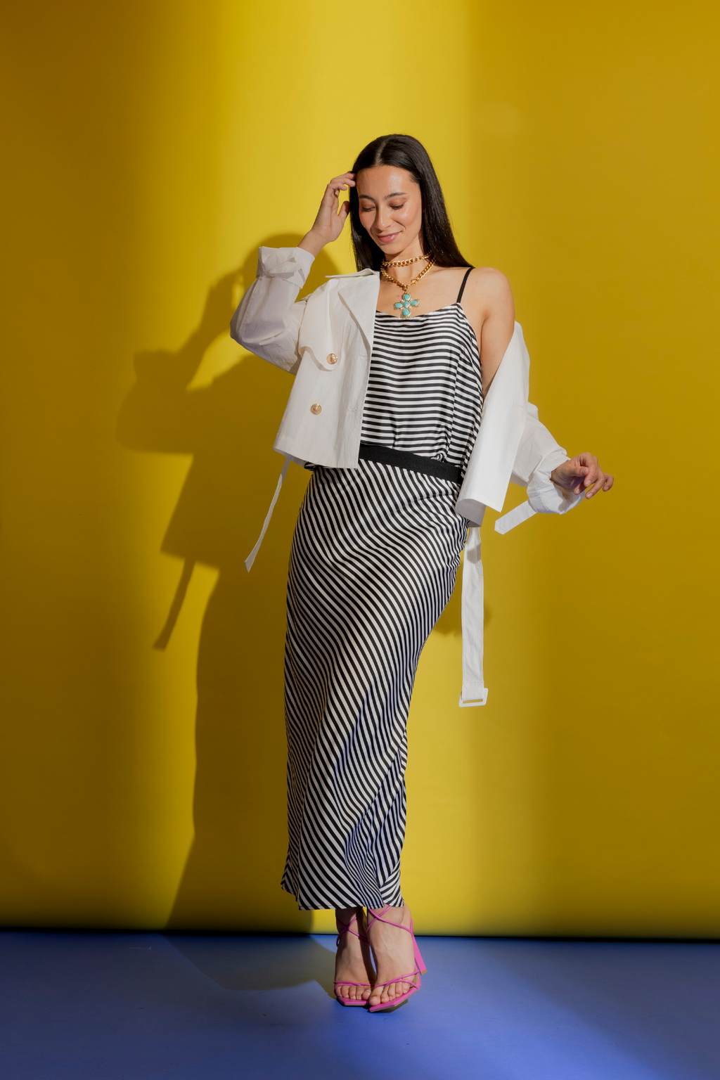 Thin Stripe Silky Bias Skirt Thin Stripe