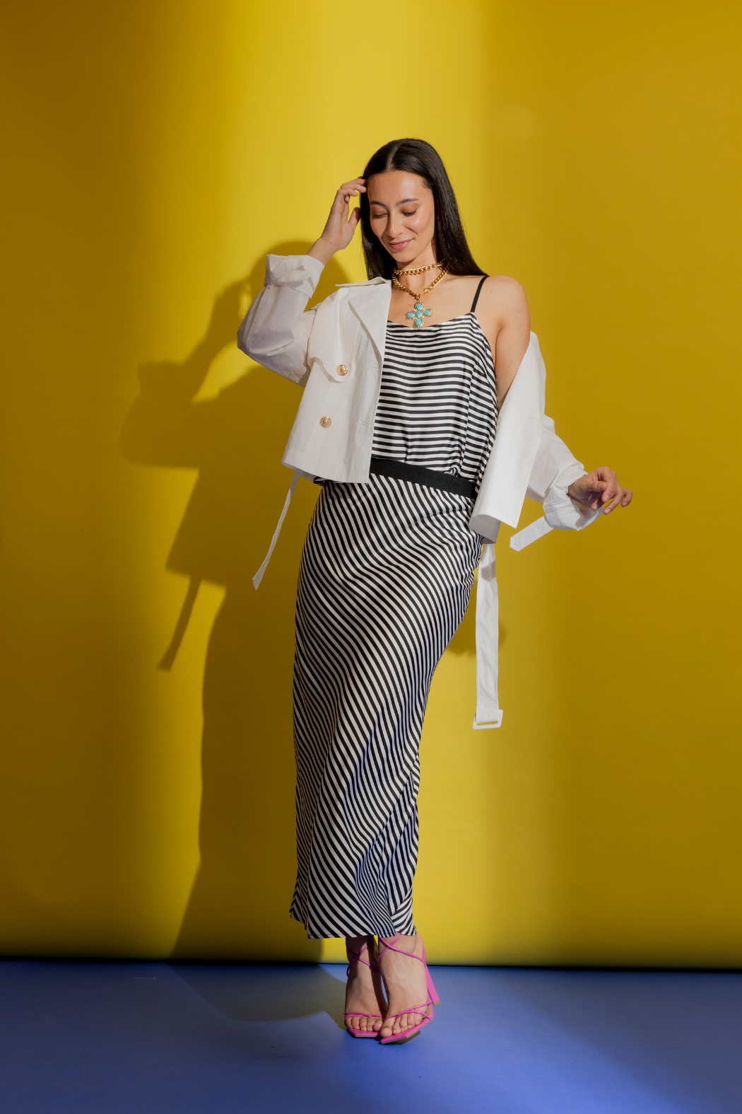 Thin Stripe Silky Bias Skirt Thin Stripe