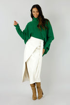 Off White Vegan Leather Wrap Skirt - NT