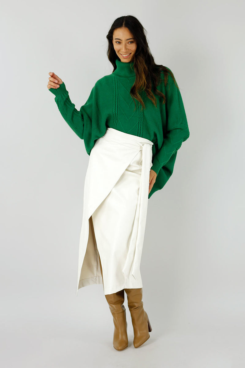 Off White Vegan Leather Wrap Skirt - NT