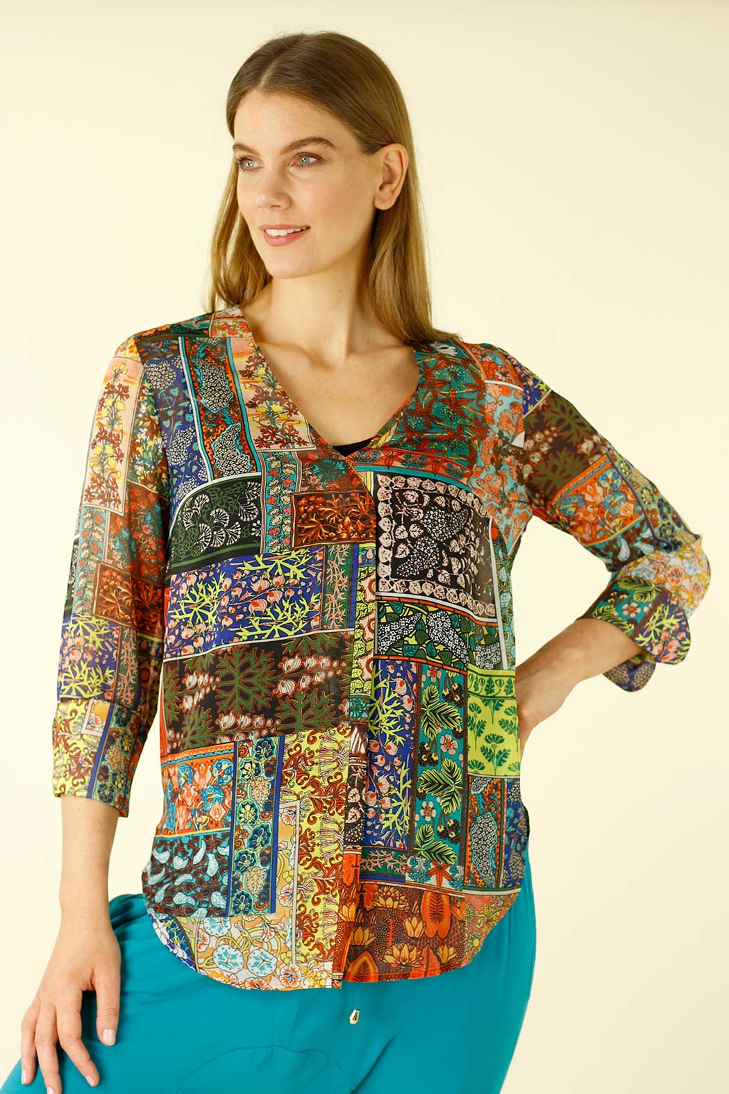 Orange Patchwork Chiffon Sydney Blouse - SALE
