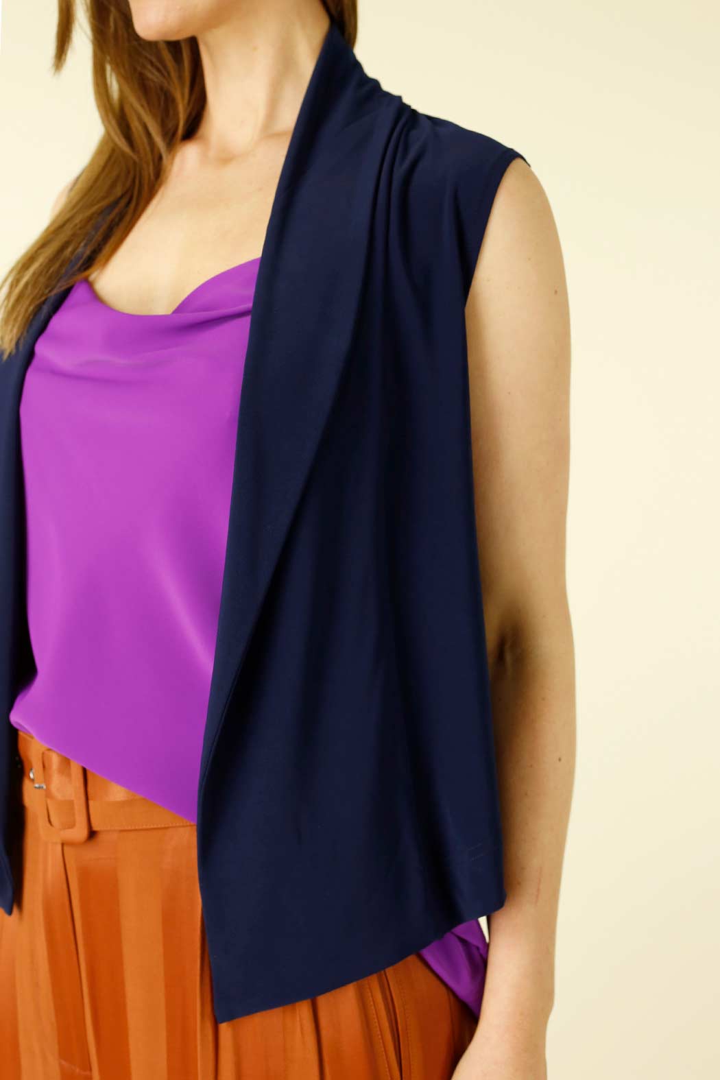 Navy Jersey Drape Neck Vest - SALE