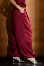 Burgundy Pull On Pleat Pant