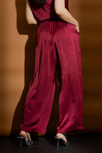 Burgundy Pull On Pleat Pant