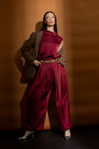 Burgundy Pull On Pleat Pant