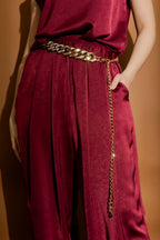 Burgundy Pull On Pleat Pant