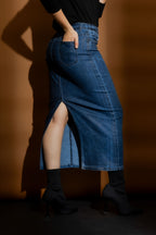 Black Foil Denim Skirt