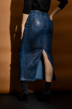 Black Foil Denim Skirt