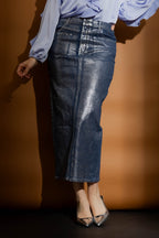 Silver Foil Denim Skirt
