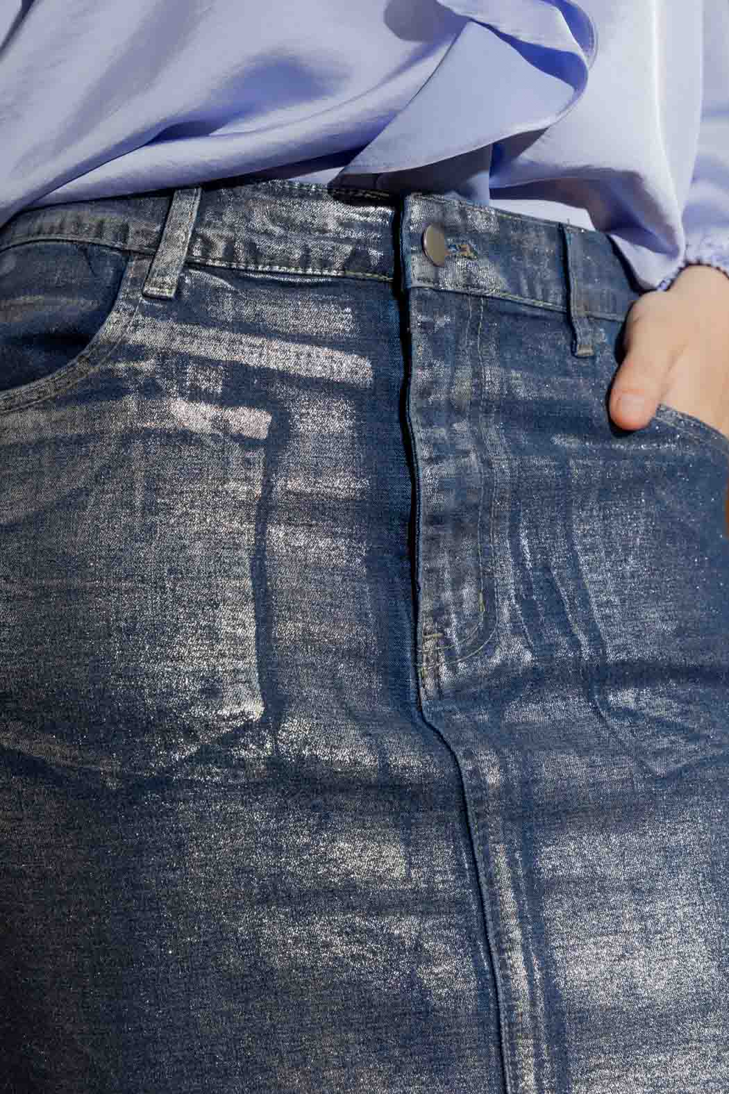 Silver Foil Denim Skirt