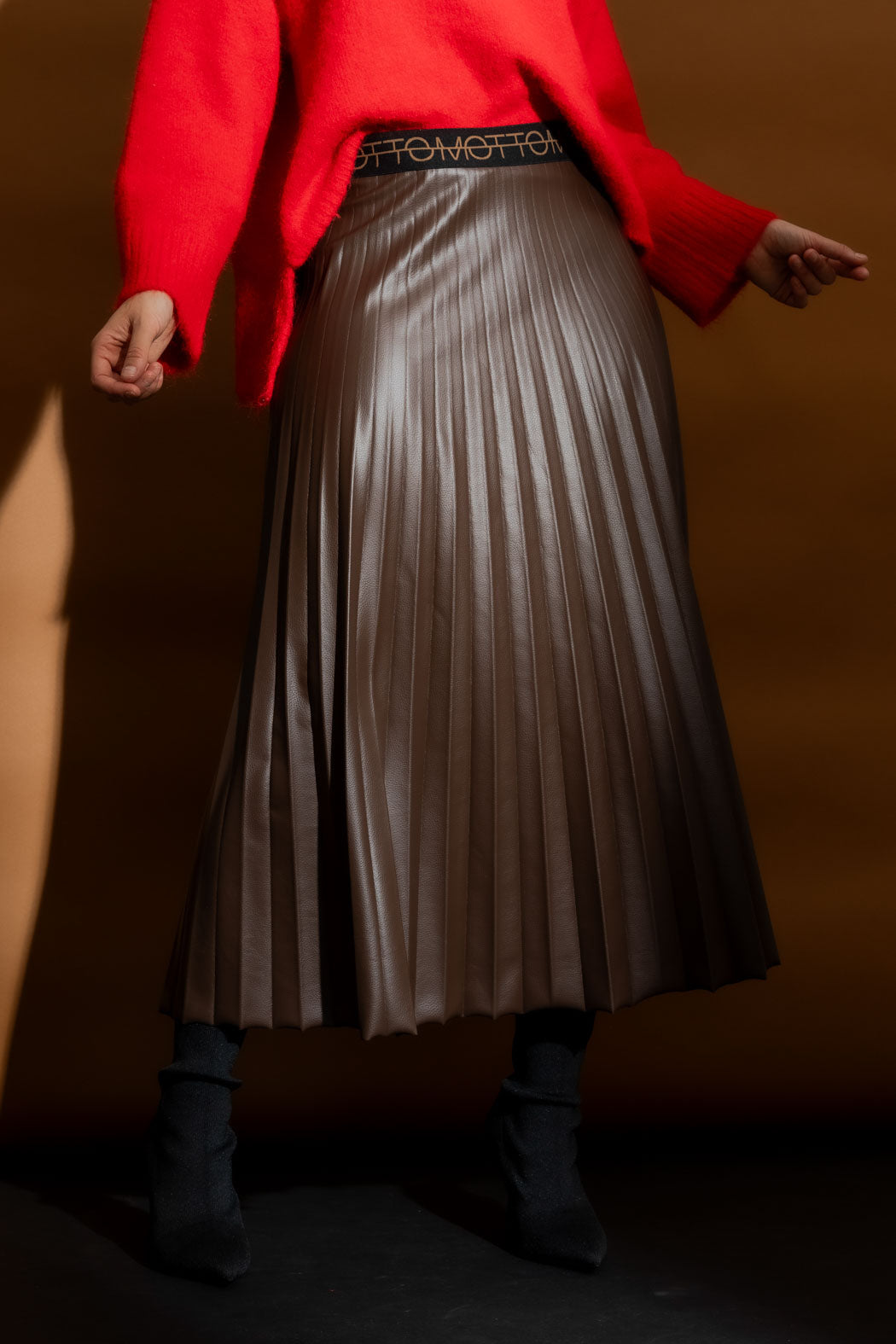 Chocolate Faux Leather Pleat Skirt