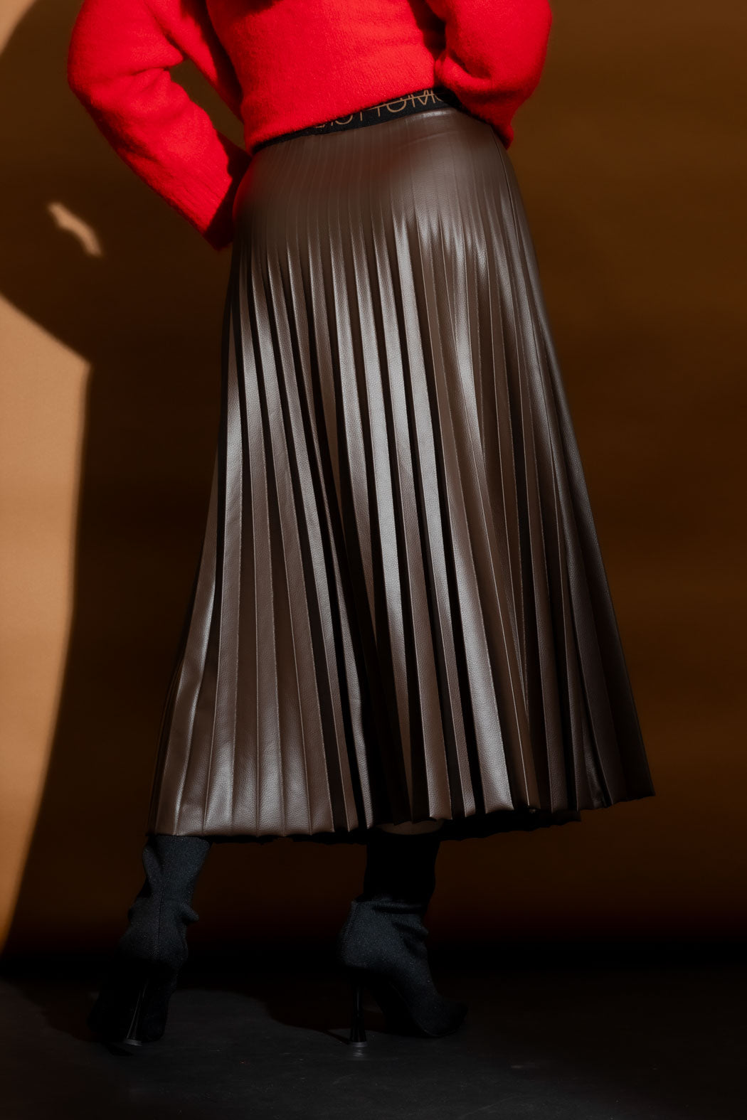 Chocolate Faux Leather Pleat Skirt