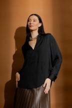 Black Silky Brit Blogger Shirt
