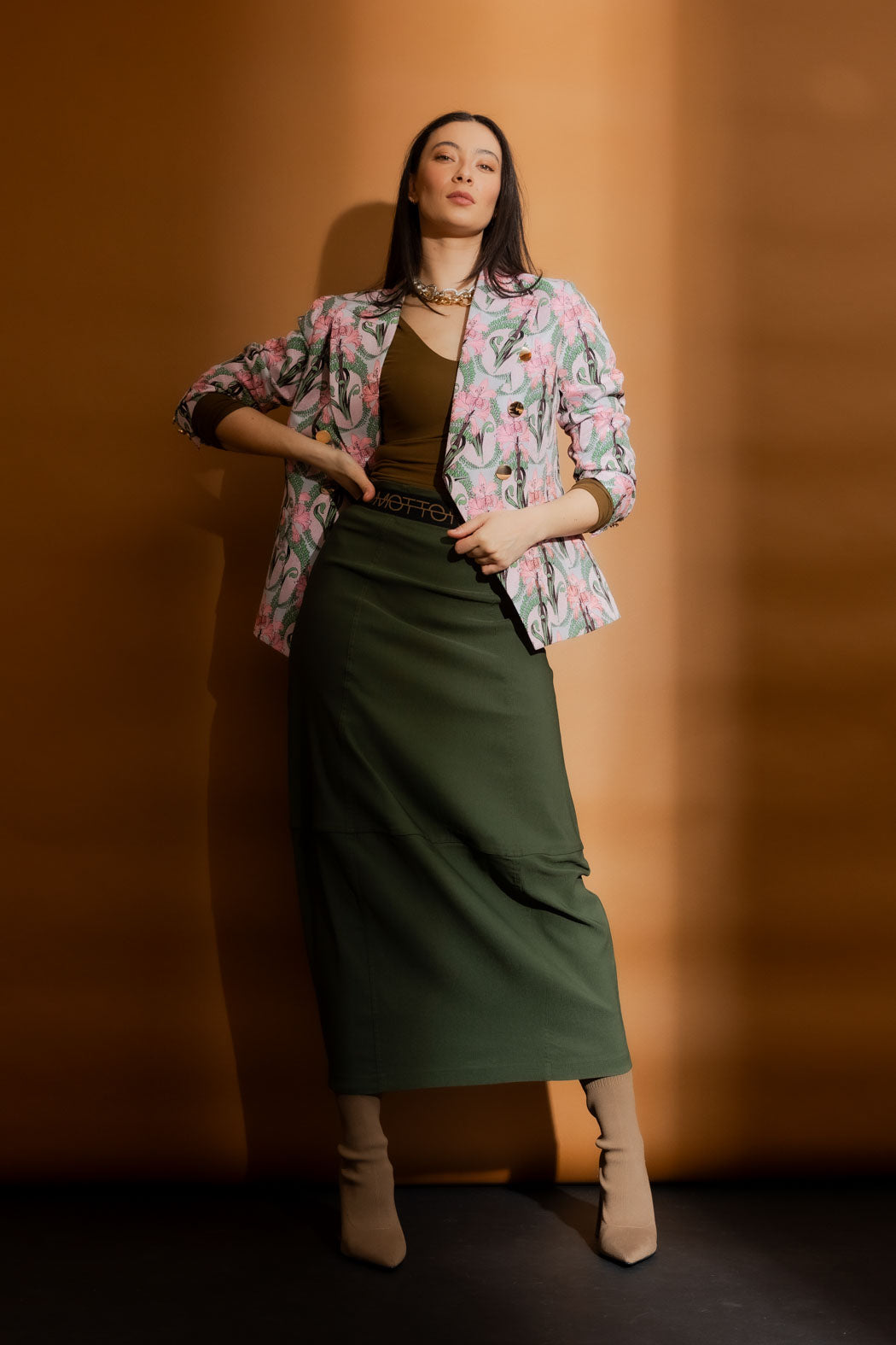 Khaki Bengaline Balloon Skirt