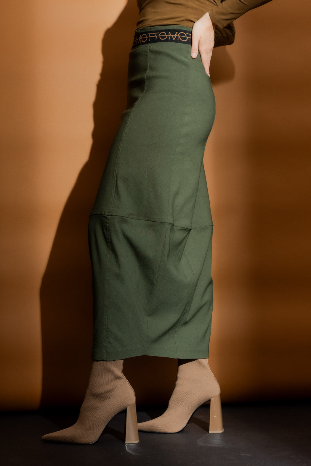 Khaki Bengaline Balloon Skirt