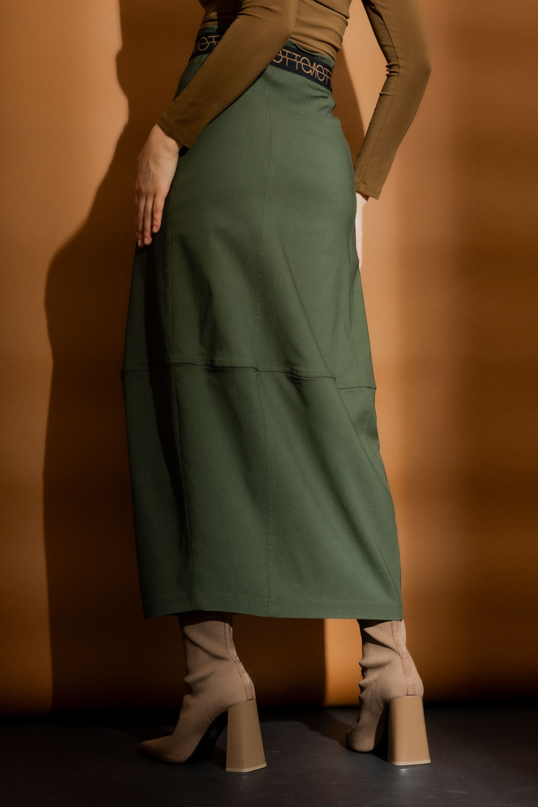 Khaki Bengaline Balloon Skirt
