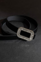 Black Baguette Diamante Belt Black O/S