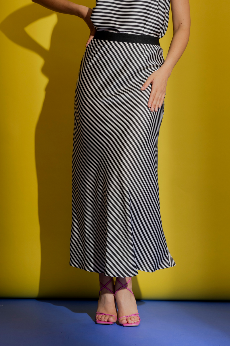 Thin Stripe Silky Bias Skirt Thin Stripe