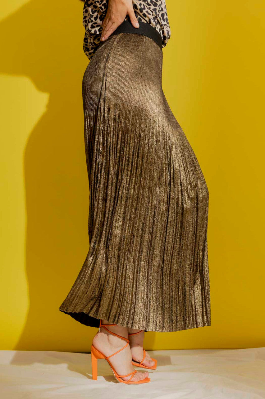 Gold Metallic Pleat Skirt Gold Sml
