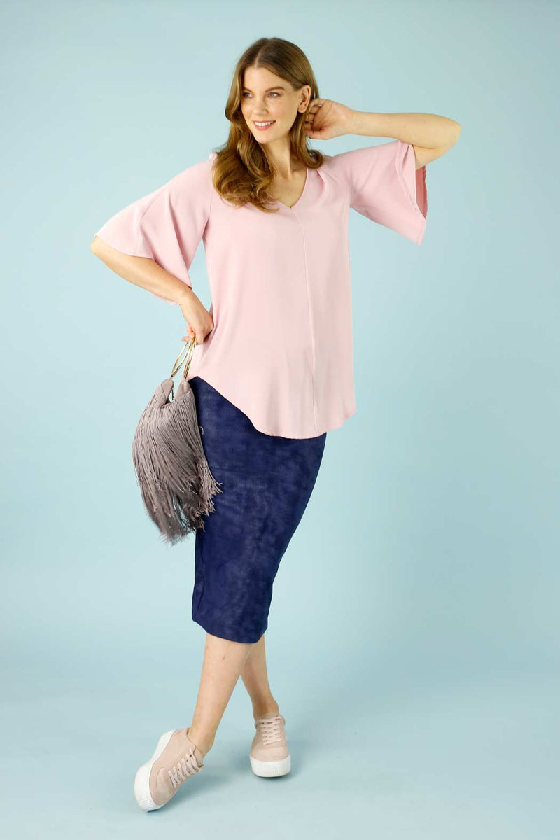 Pale Pink Soft Touch Bell Sleeve Top - SALE