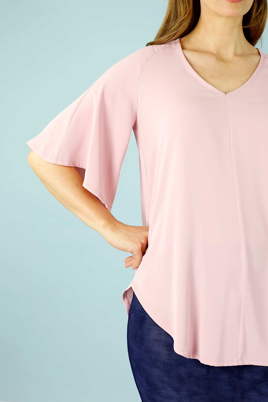Pale Pink Soft Touch Bell Sleeve Top - SALE