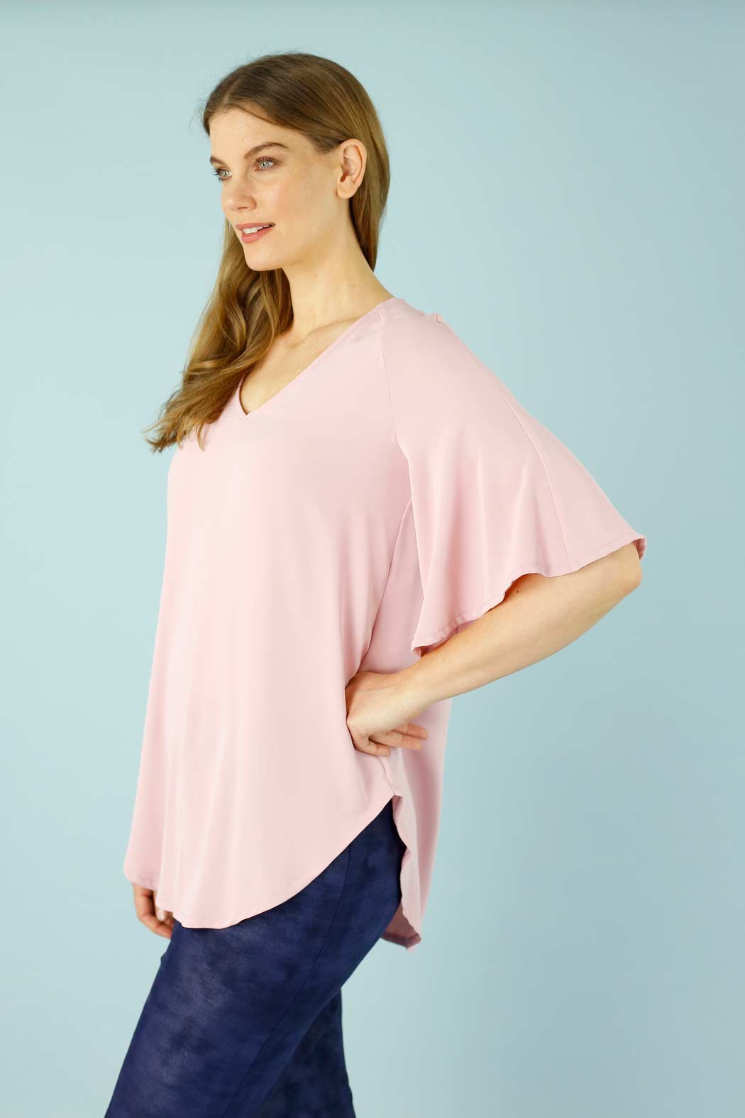 Pale Pink Soft Touch Bell Sleeve Top - SALE