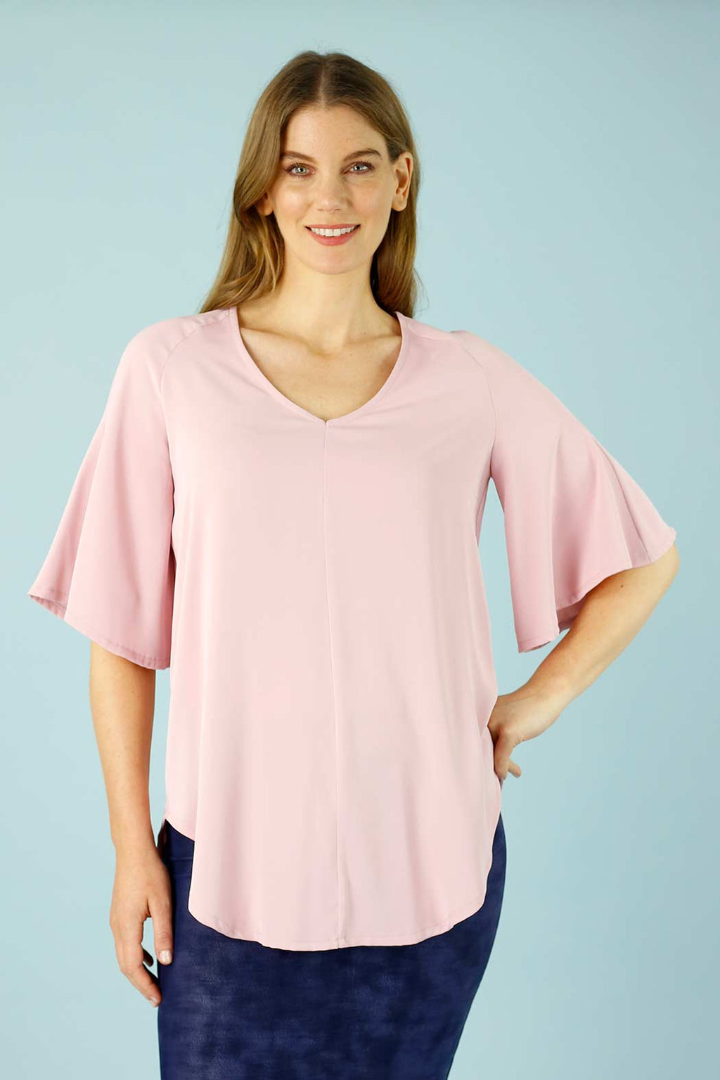 Pale Pink Soft Touch Bell Sleeve Top - SALE